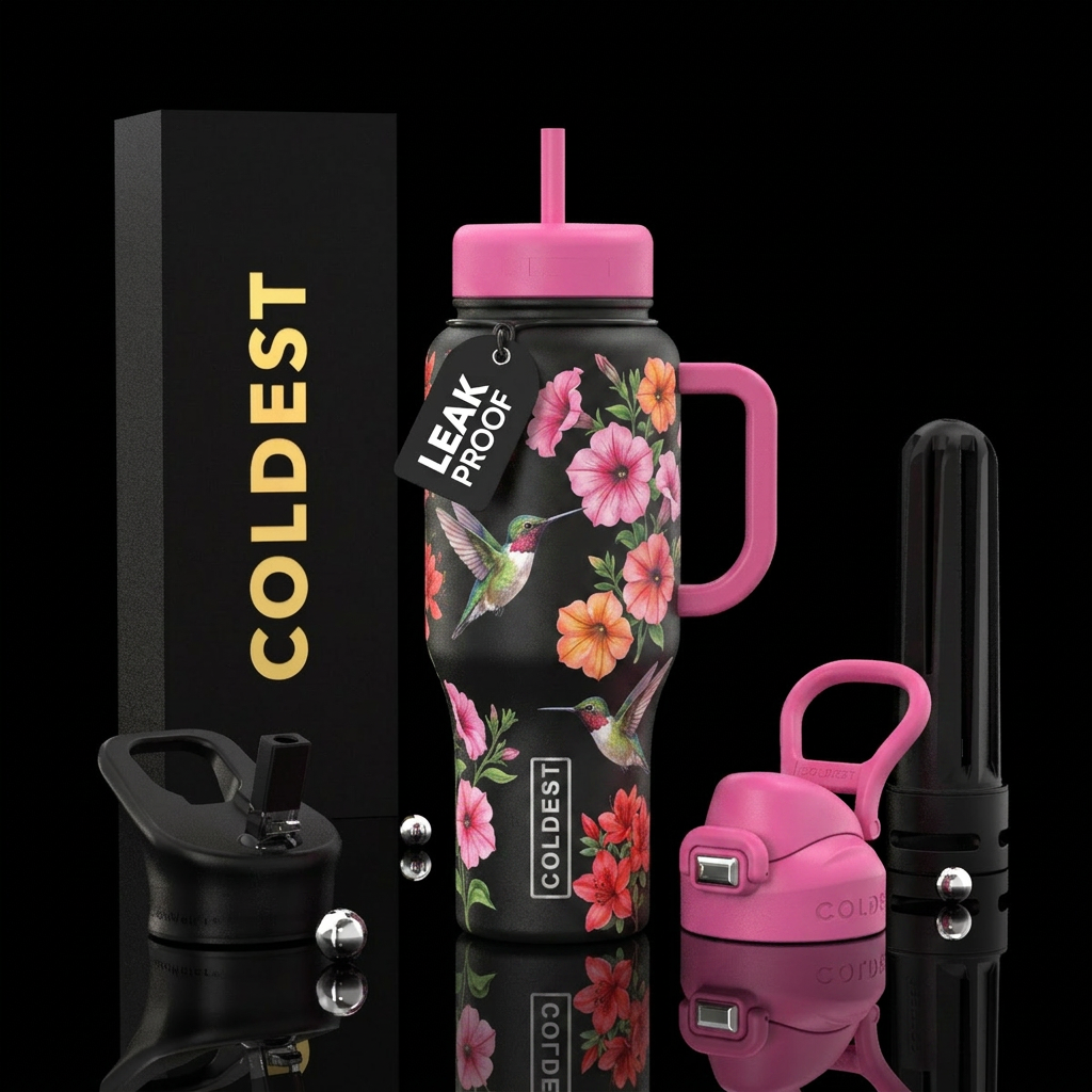 humming bird fields water bottle design