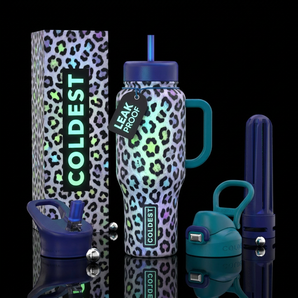 Snowy leapord water bottle design