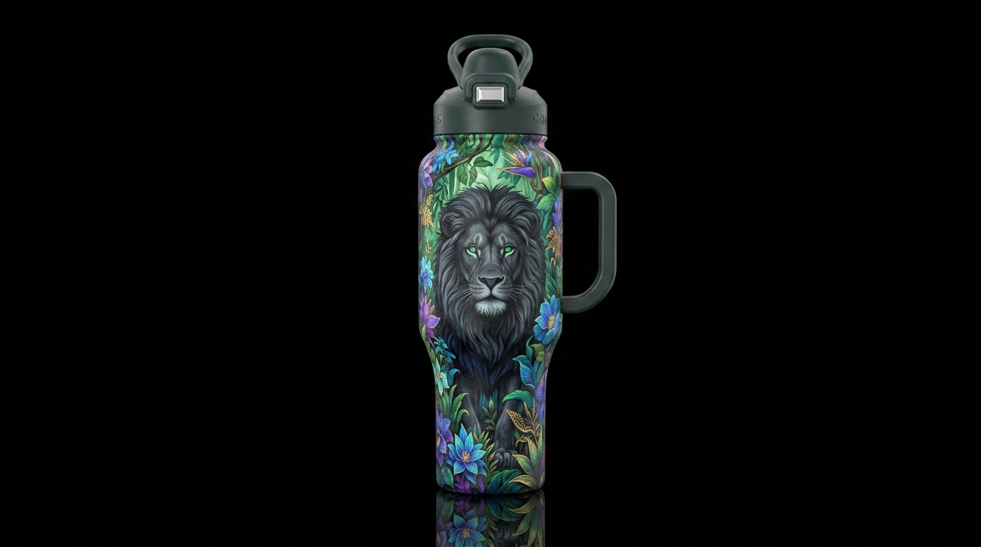 Majestic lion water bottle design
