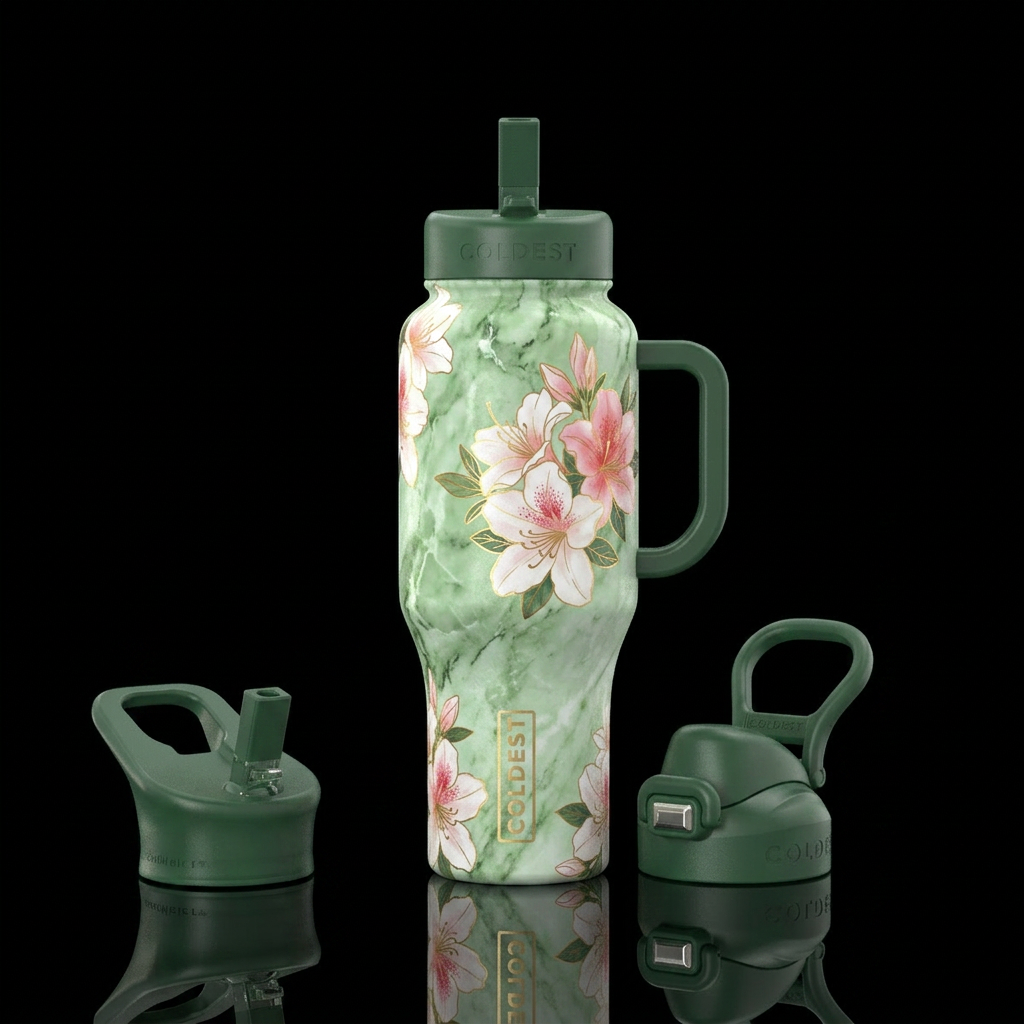 floral marble water bottle design