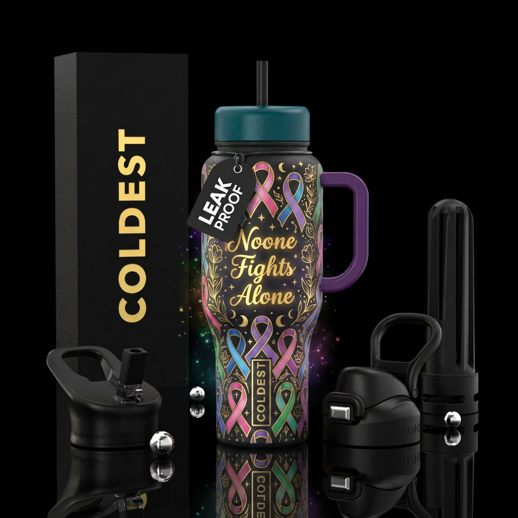 Noone Fights Alone water bottle design