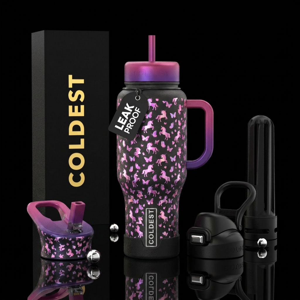 unicorn and butterflies water bottle design