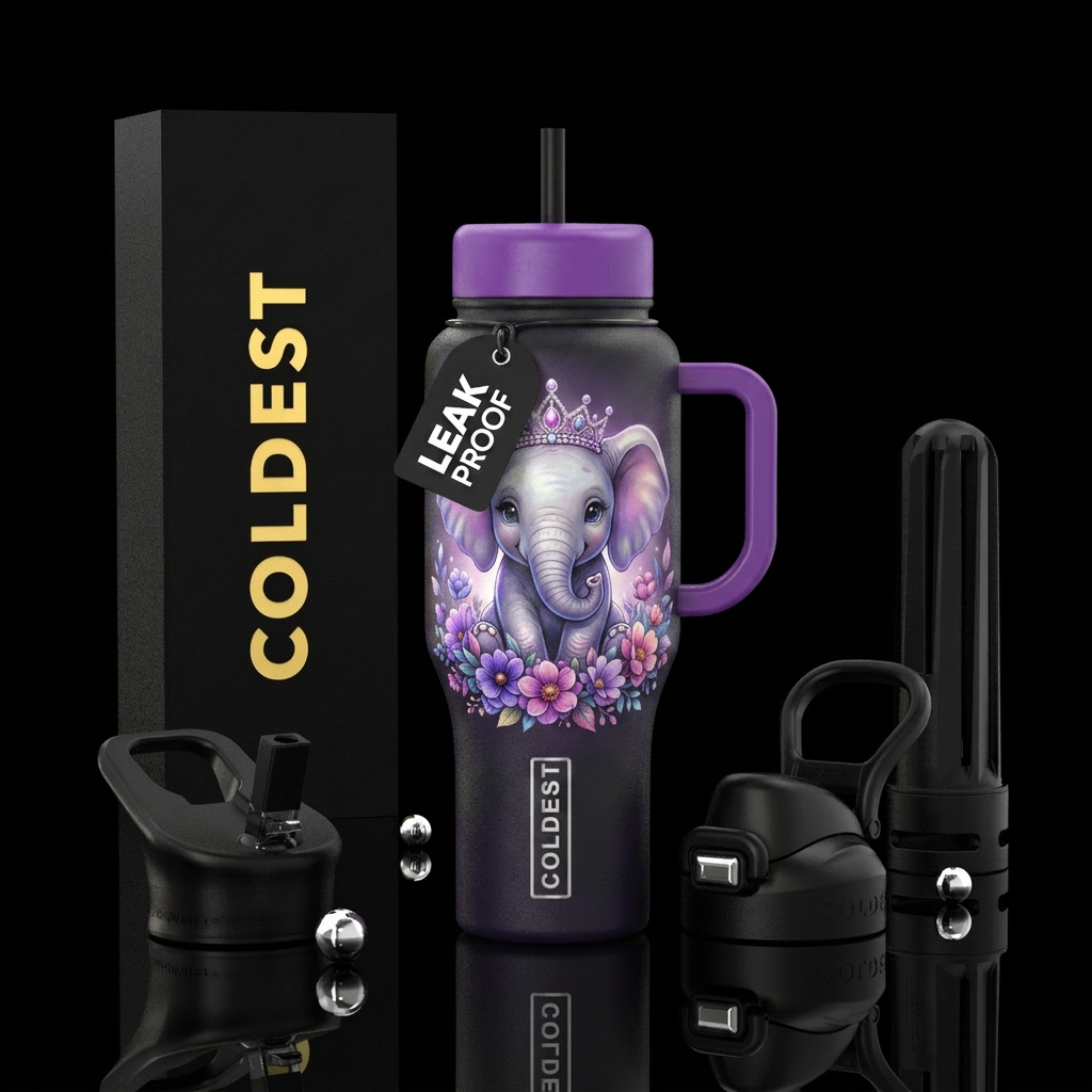 nursery floral elephant water bottle design