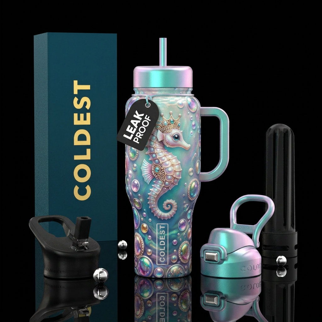 jeweled seahorse water bottle design