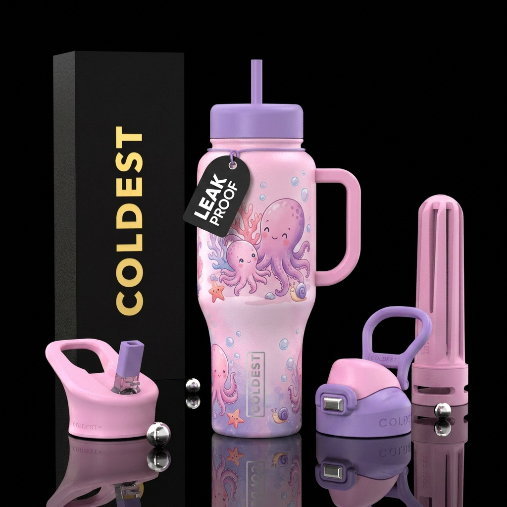 pastel octopus water bottle design