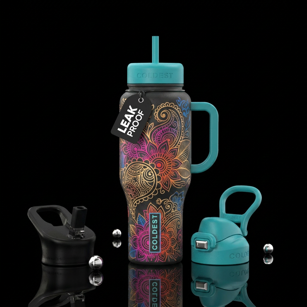 floral henna water bottle design