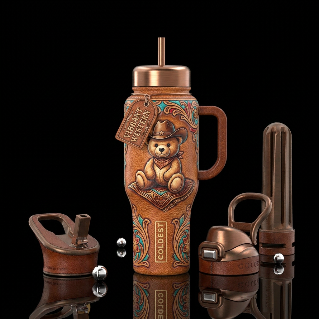 Beary Western water bottle design