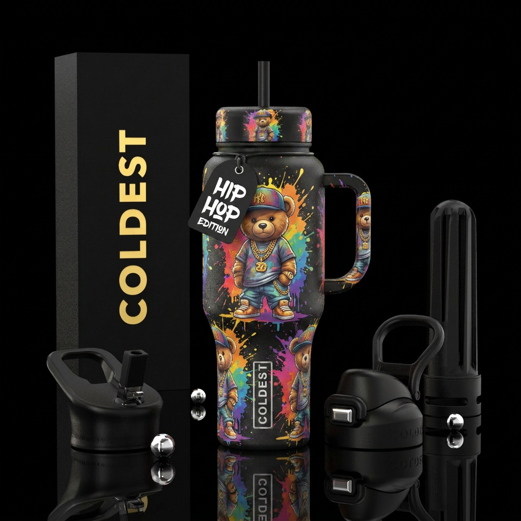 beary hip hop water bottle design