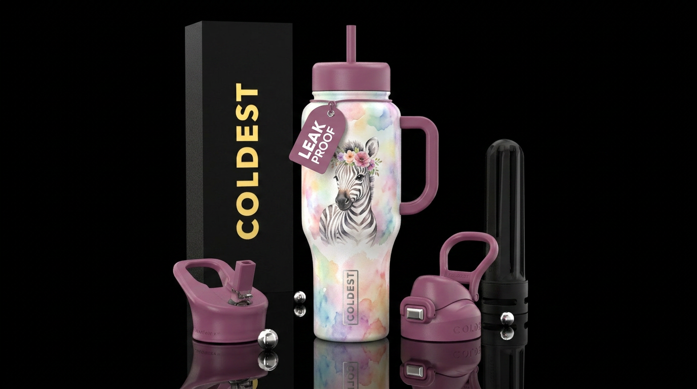Floral zebra water bottle design