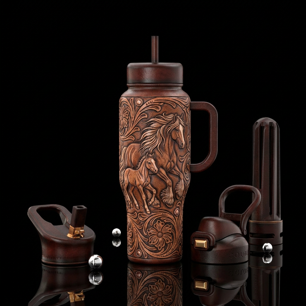 gypsy tooled leather water bottle design