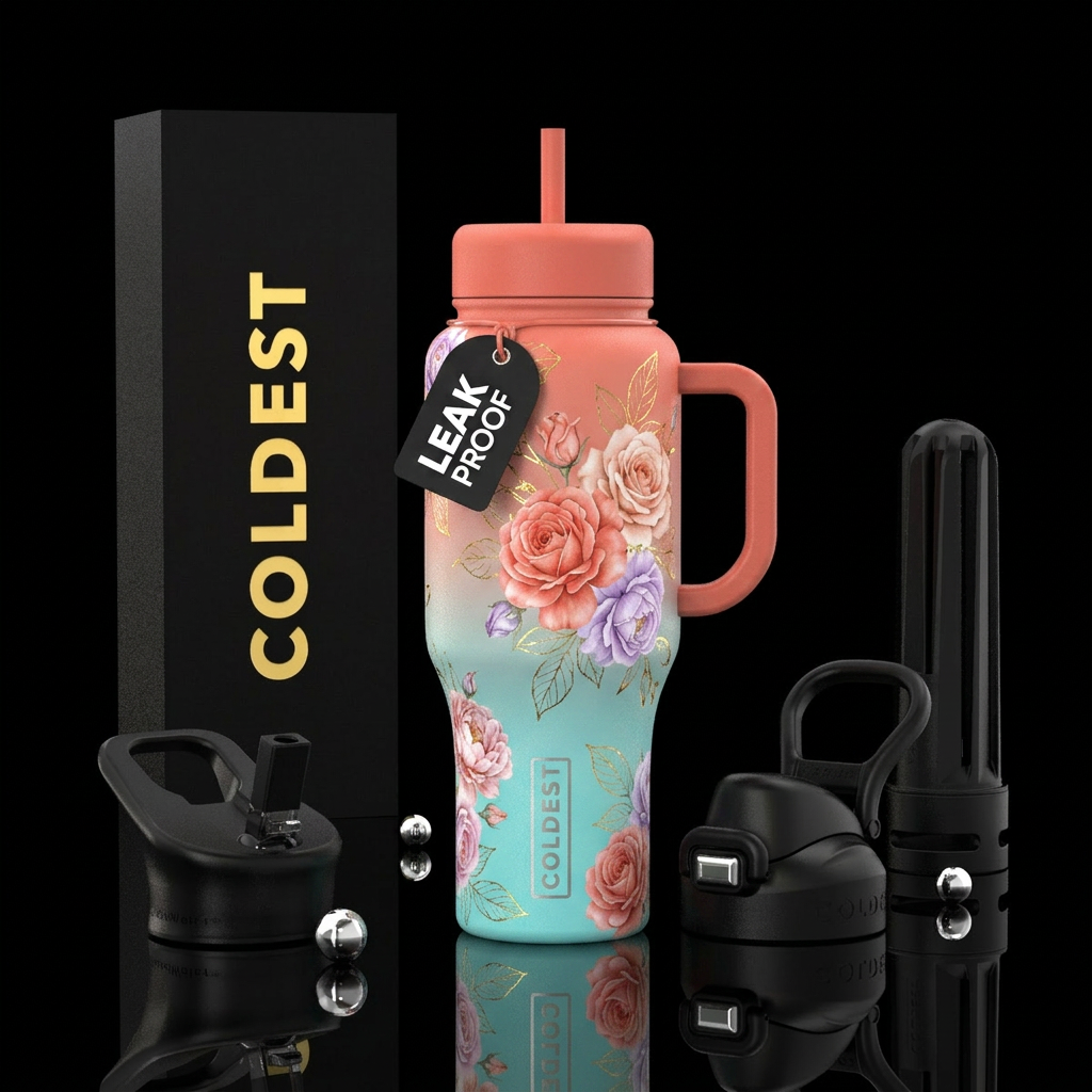 Coral Peonies water bottle design