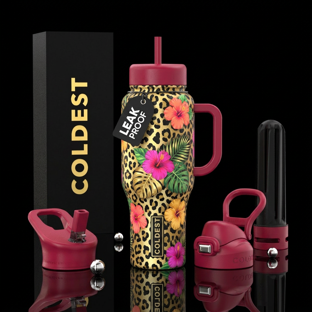 floral cheetah water bottle design