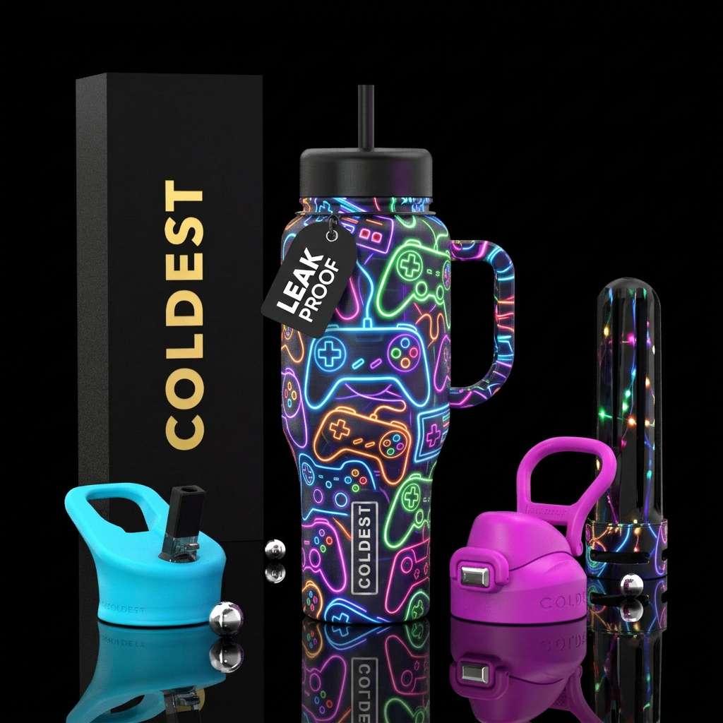 Gaming world water bottle design