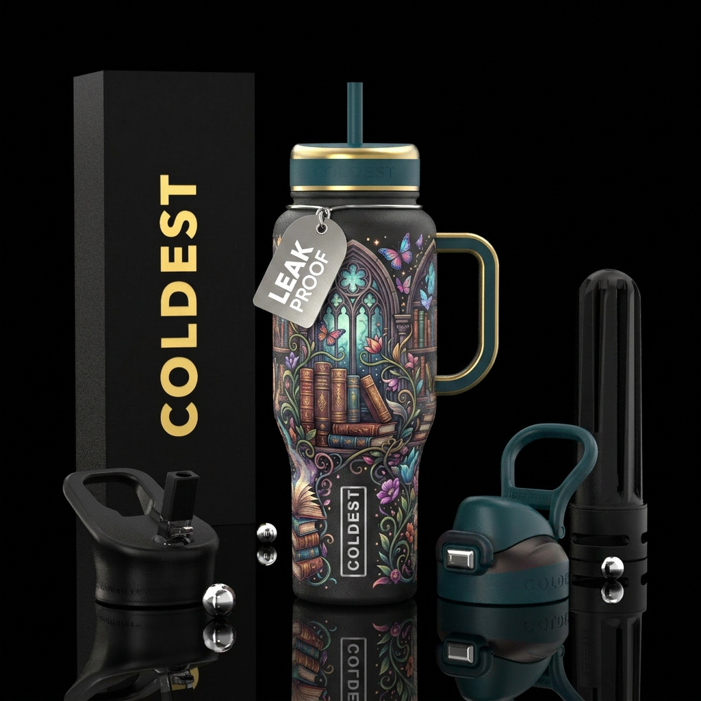 Books and butterflies water bottle design