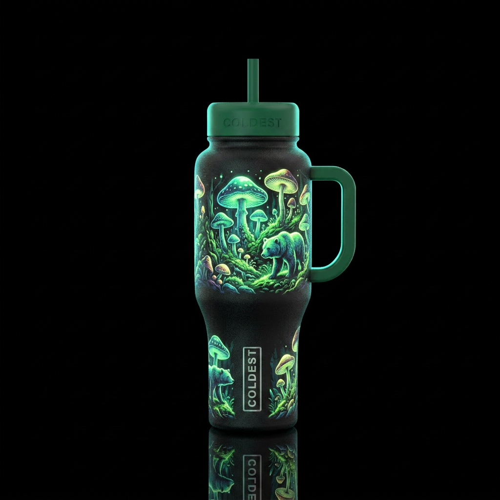 Fantasy mushroom water bottle design