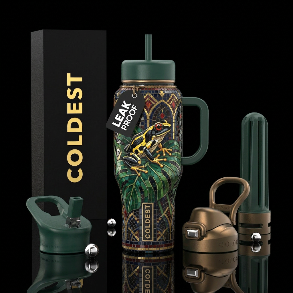 Stained Frog water bottle design