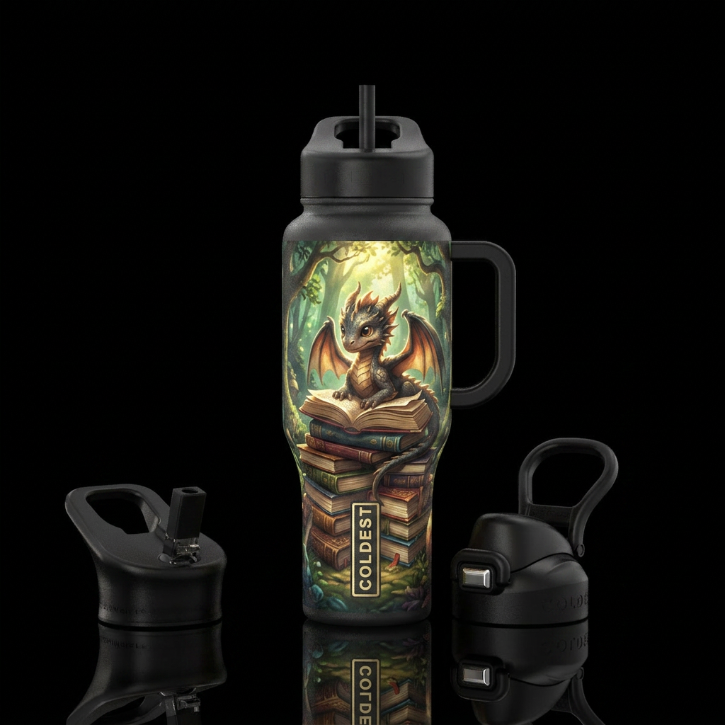 Dragon Books water bottle design