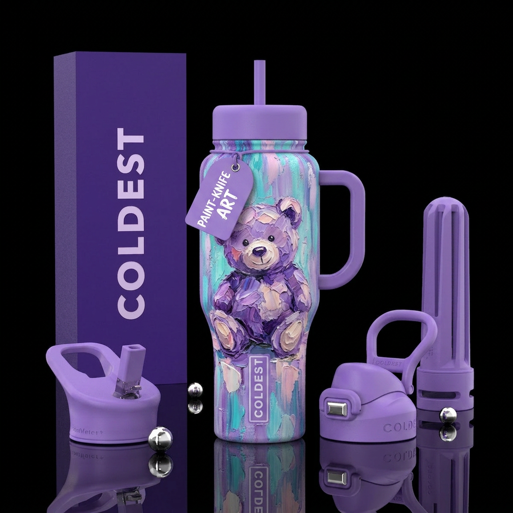 Beary purple water bottle design