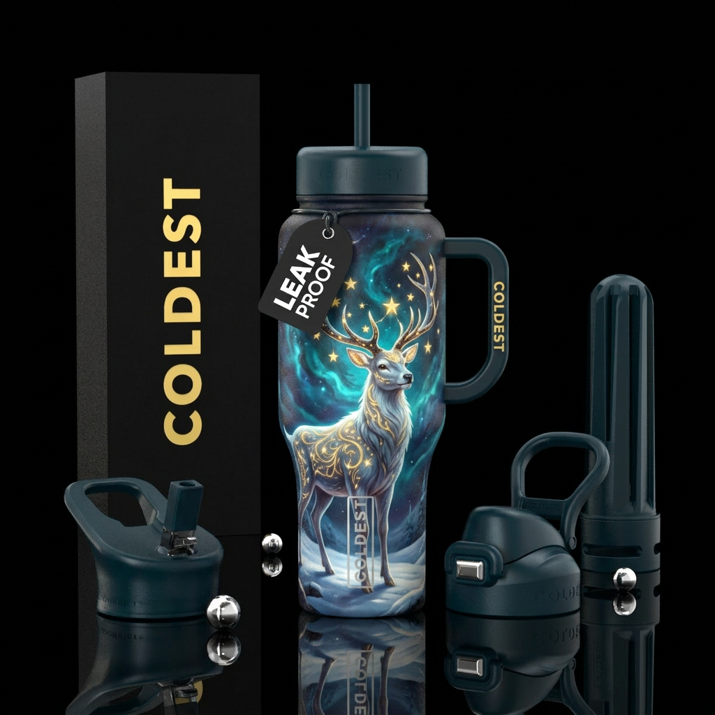 The Golden Antlers water bottle design