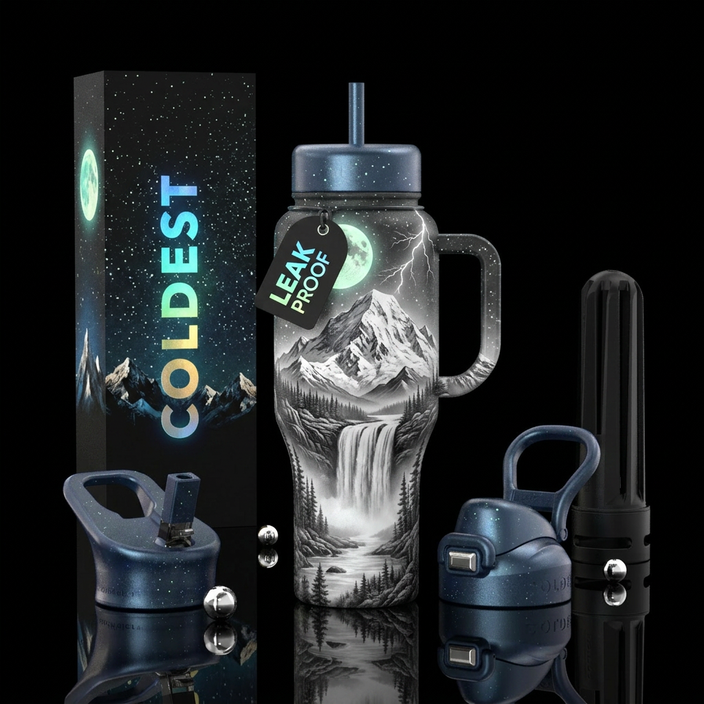 monochrome mountain water bottle design