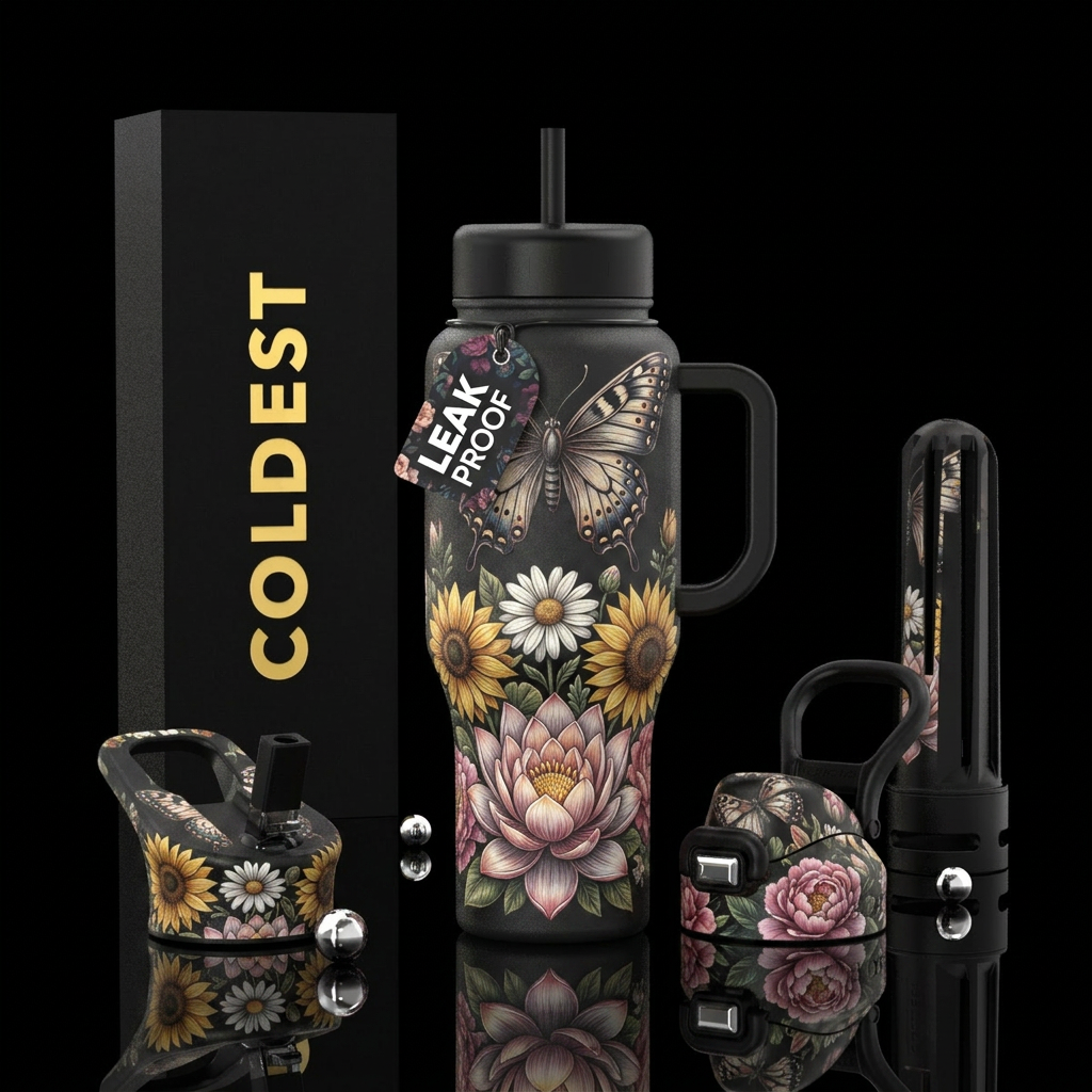 floral butterfly water bottle design