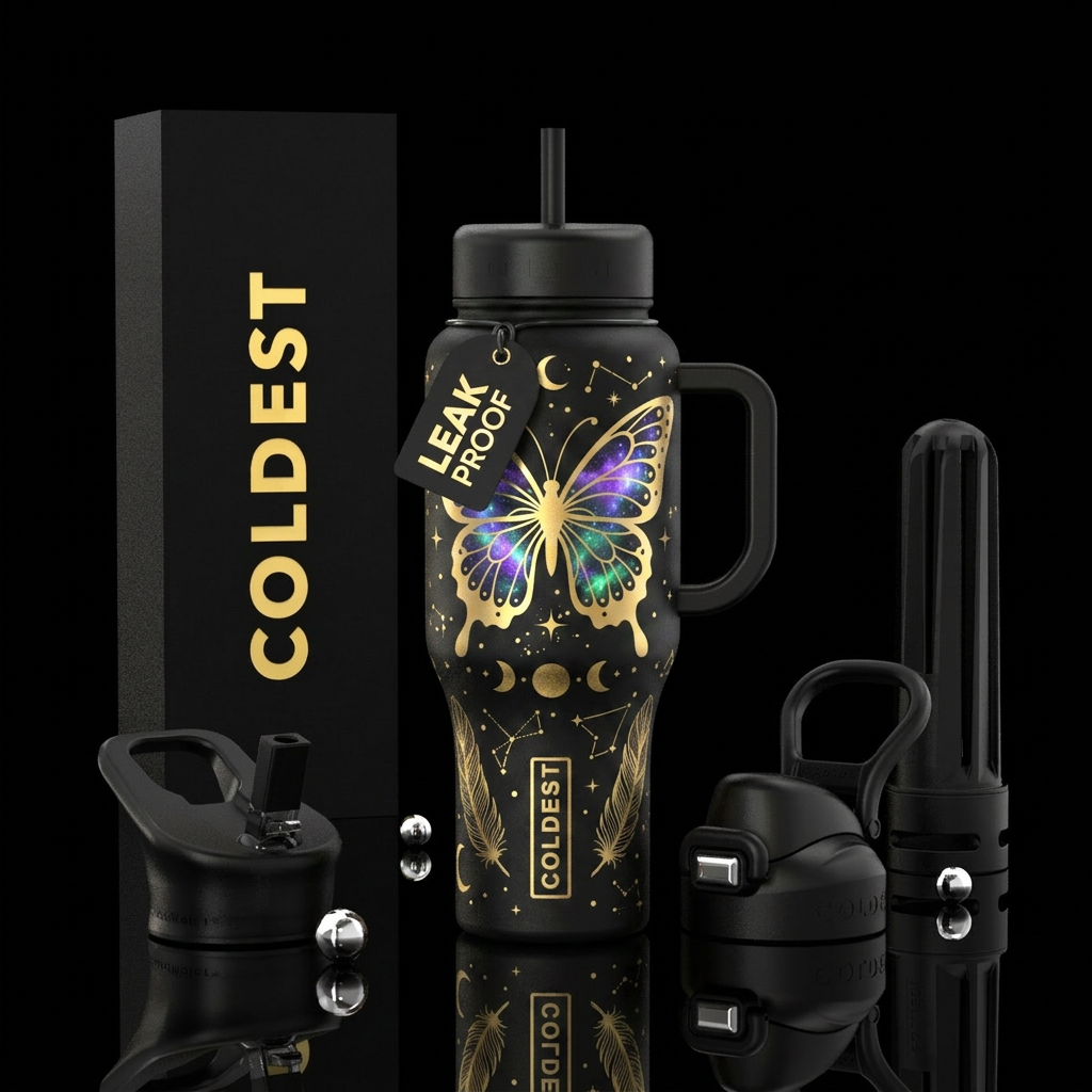 butterfly galaxy water bottle design