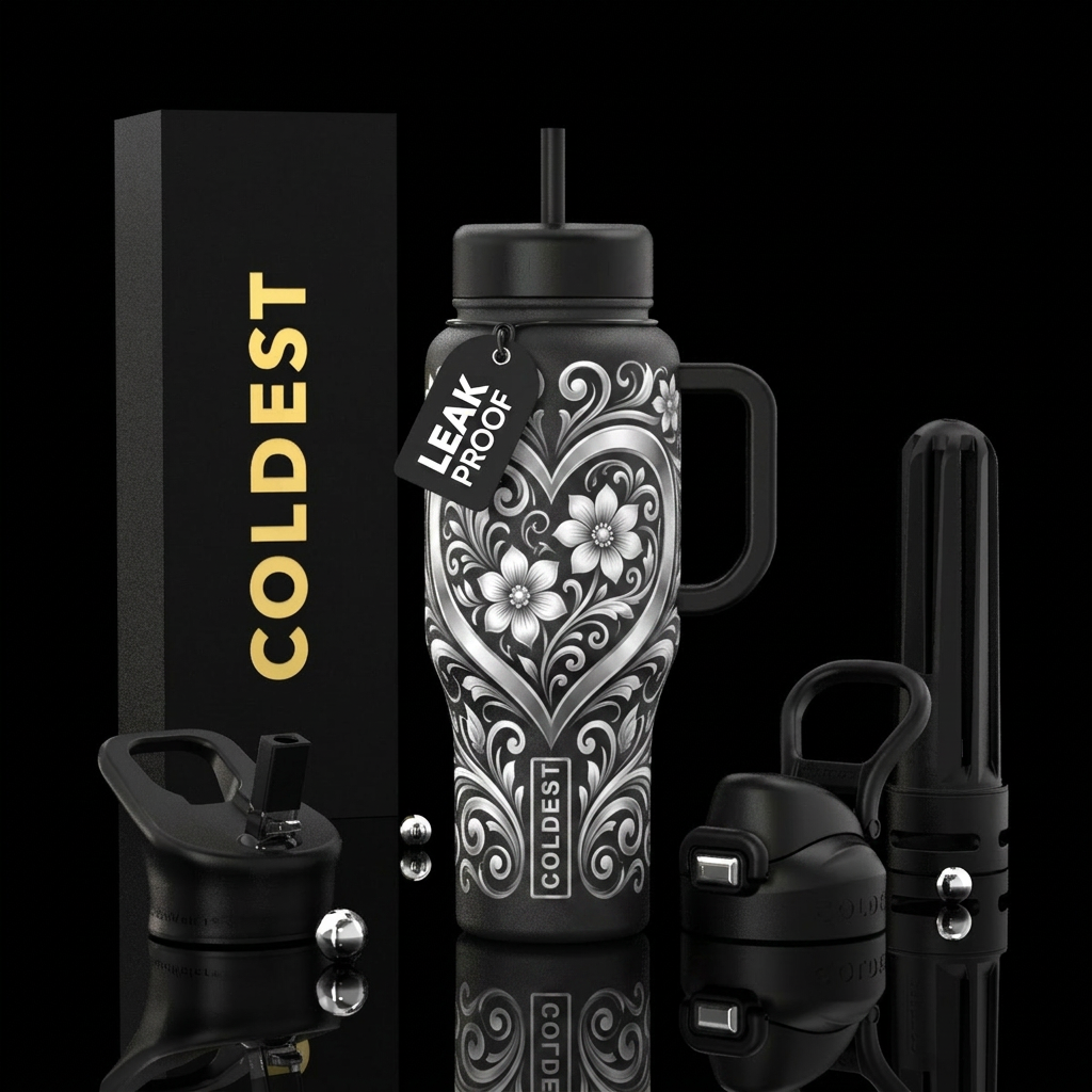 Floral heart water bottle design