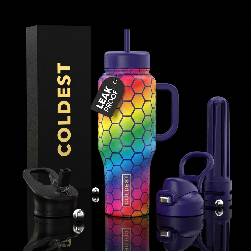 Rainbow beehive pattern water bottle design
