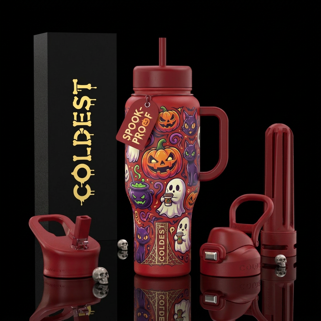 Funny awesome halloween with red lid and handle water bottle design