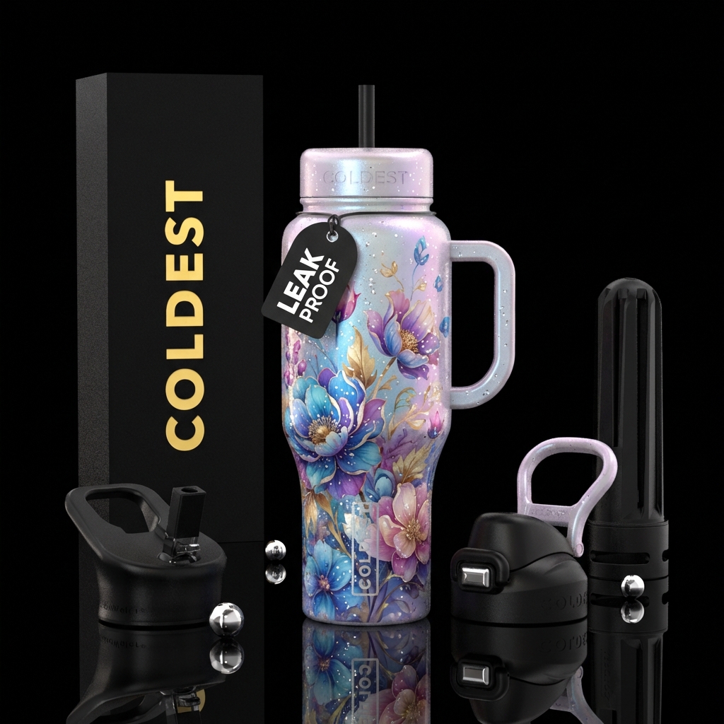 beautiful floral fantasy pearly with silver specks... water bottle design