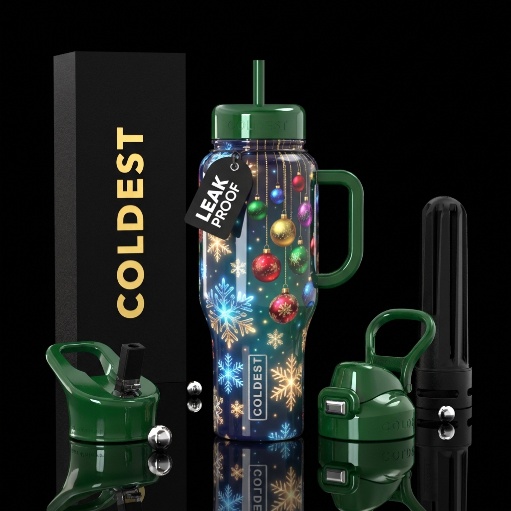 walking into a Christmas fantasty wonderland, glow... water bottle design