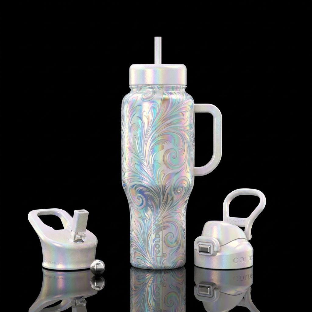 feathery, soft swirls and scrolls of beautiful opa... water bottle design