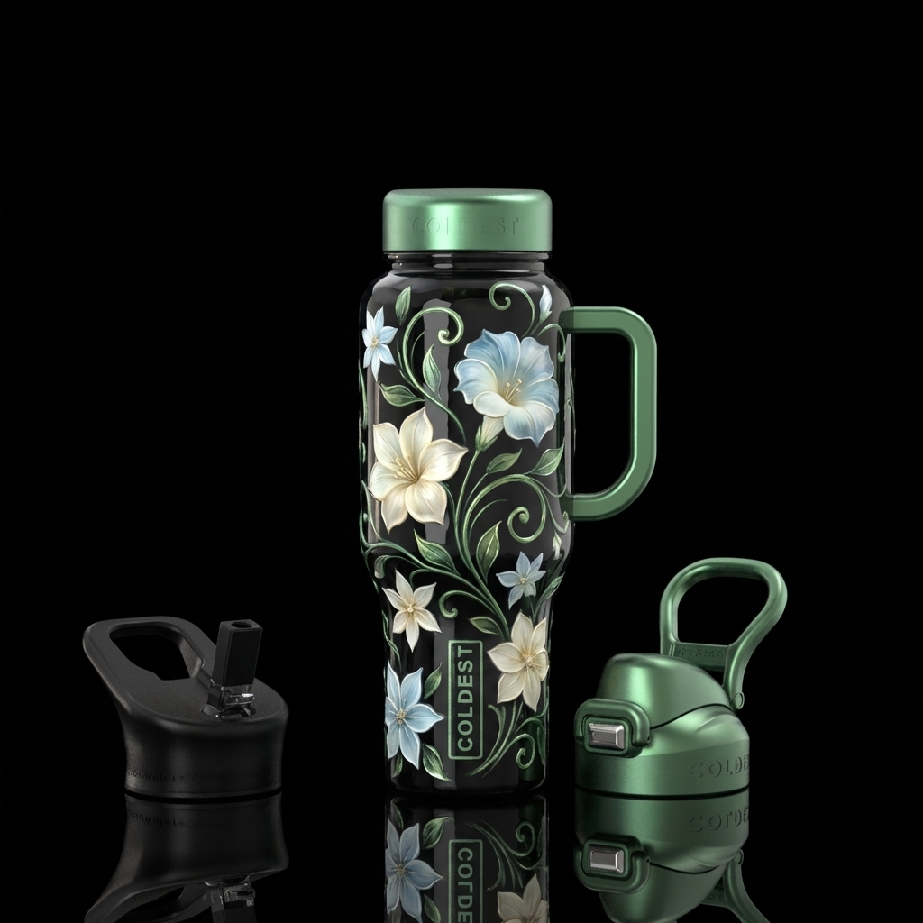 Gorgeous ethereal moon flowers, star flowers, gent... water bottle design