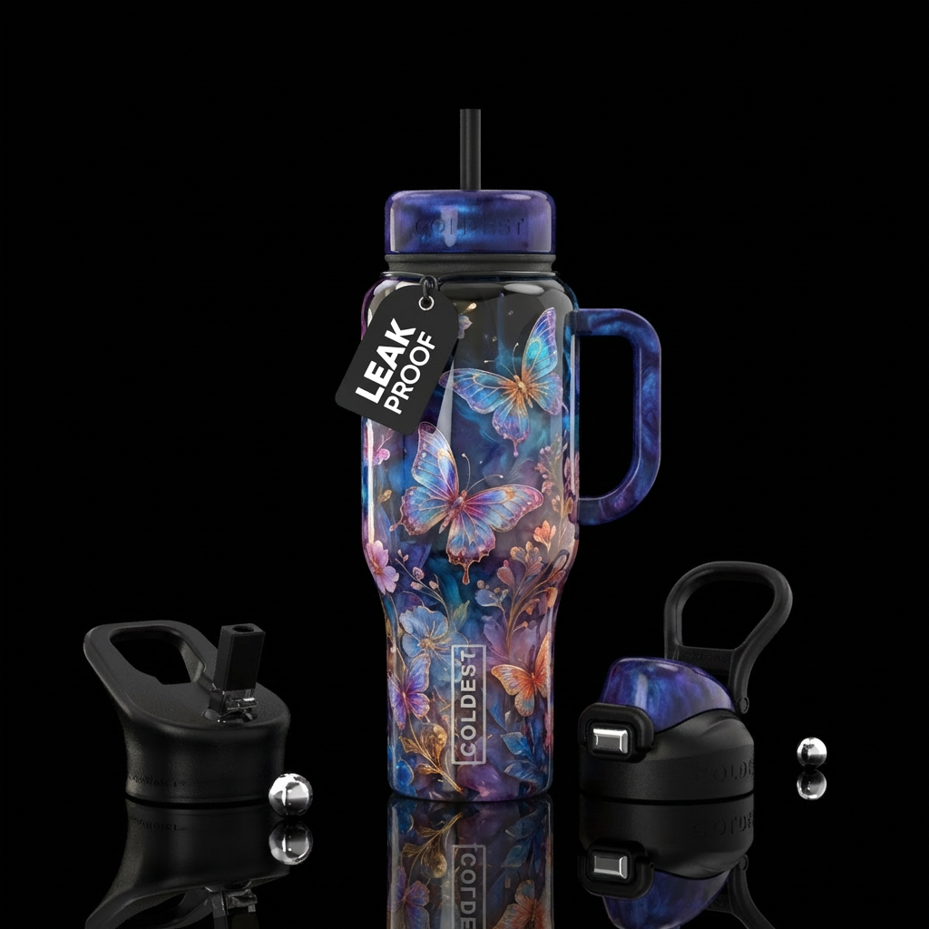Stunning ethereal floral and butterfly design ethe... water bottle design