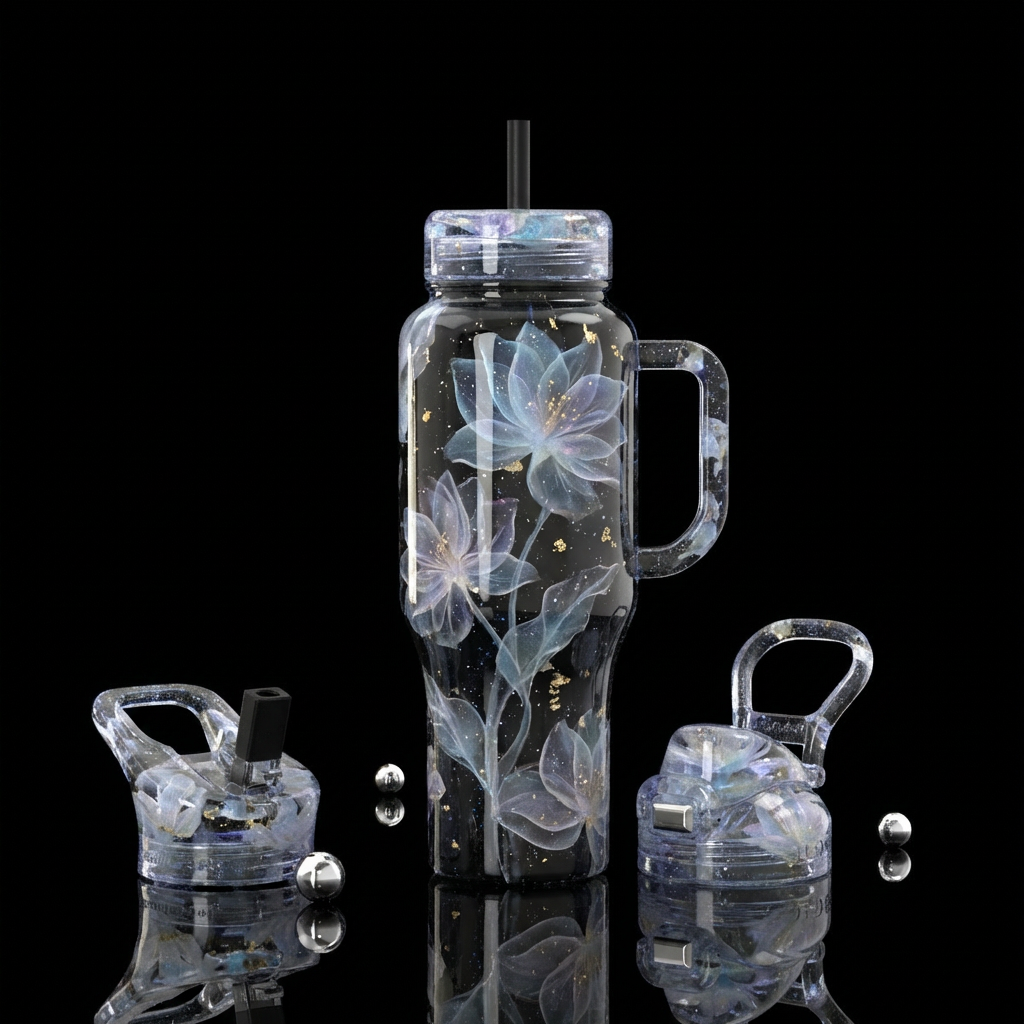 Gorgeous faintly sparkling ghostly beautiful flowe... water bottle design