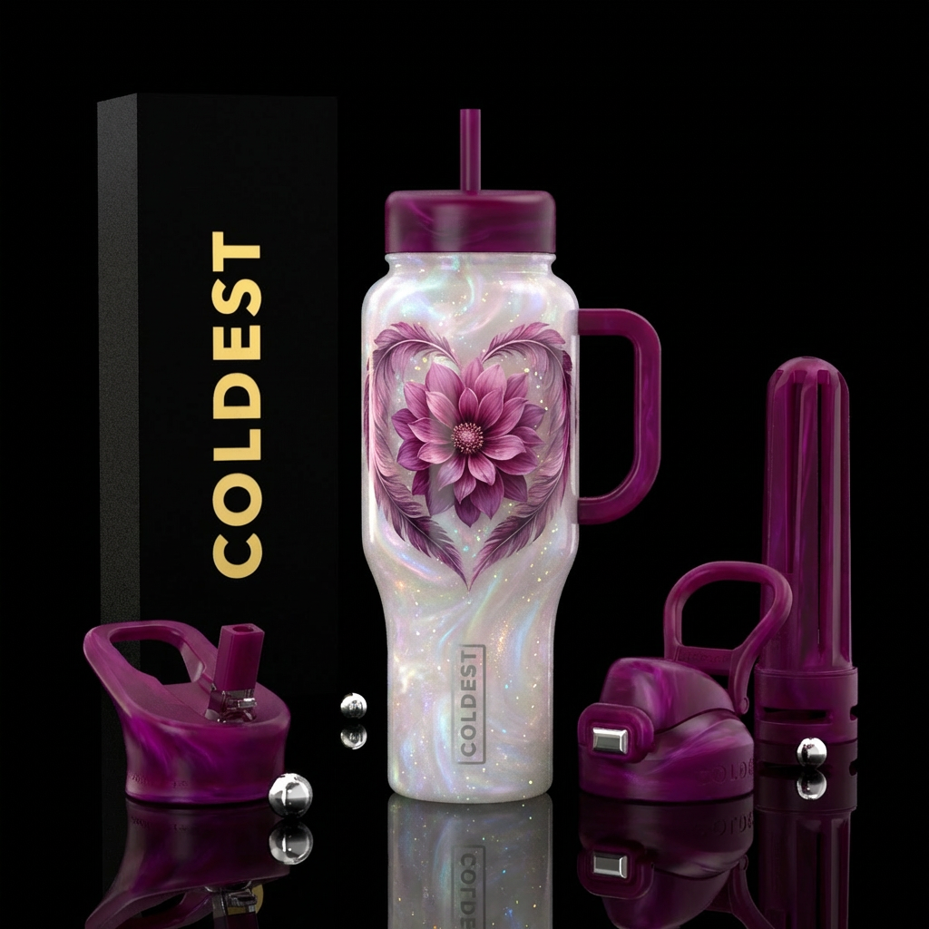 feather floral water bottle design