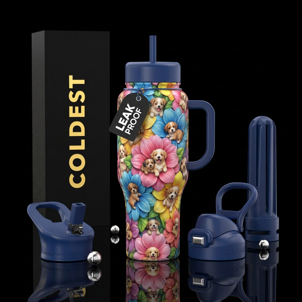 Adorable tiny little puppies nestled inside a big ... water bottle design