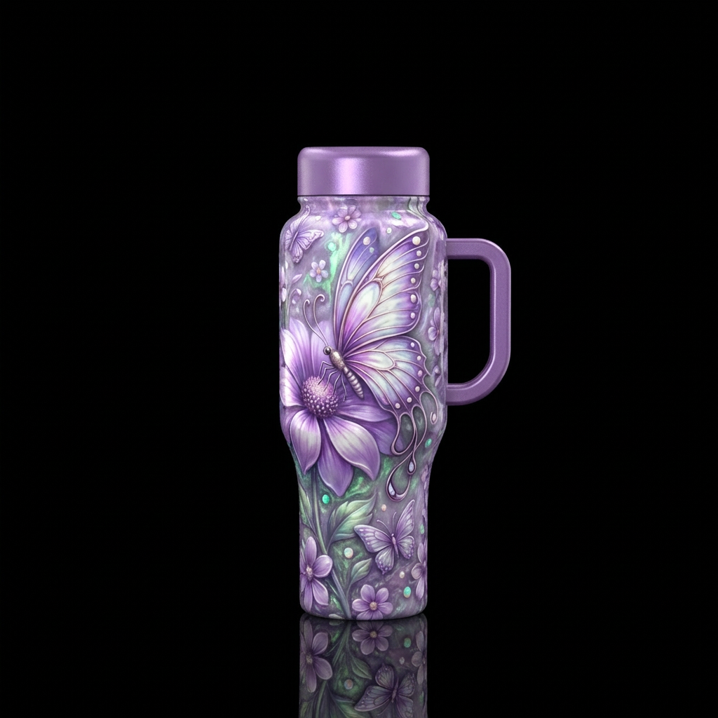 purple butterfly water bottle design