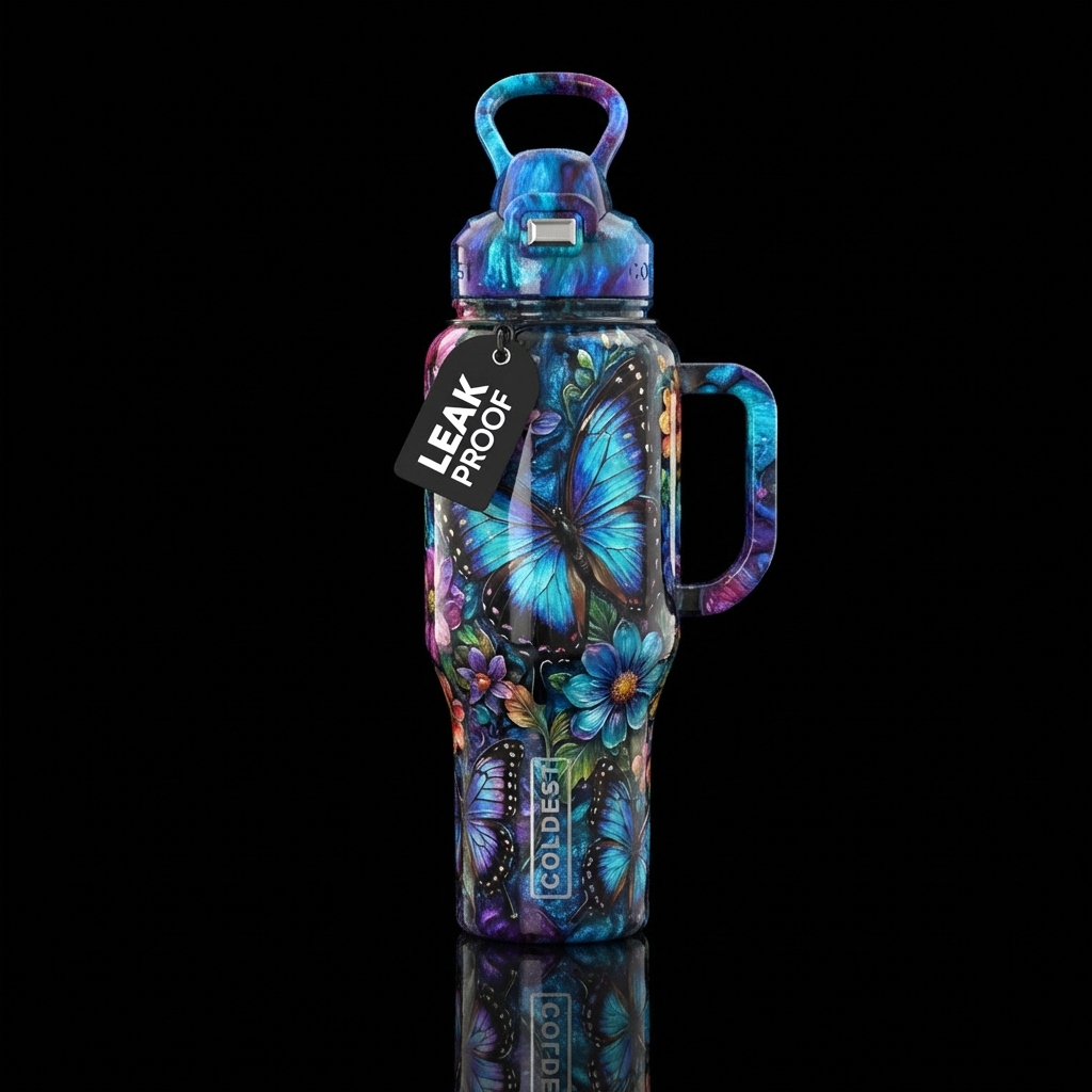 butterflies and flowers water bottle design