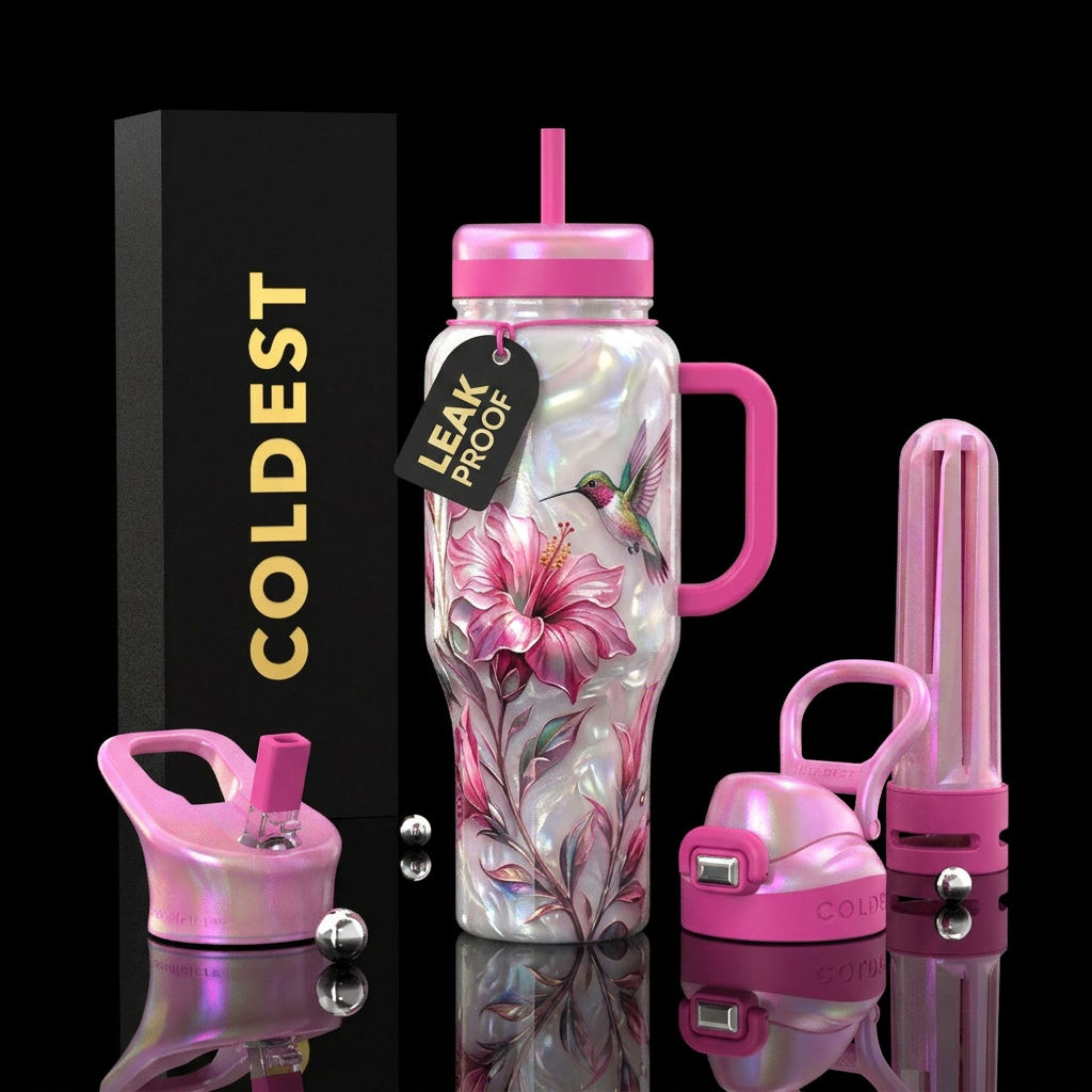 Beautiful flower and hummingbird water bottle design