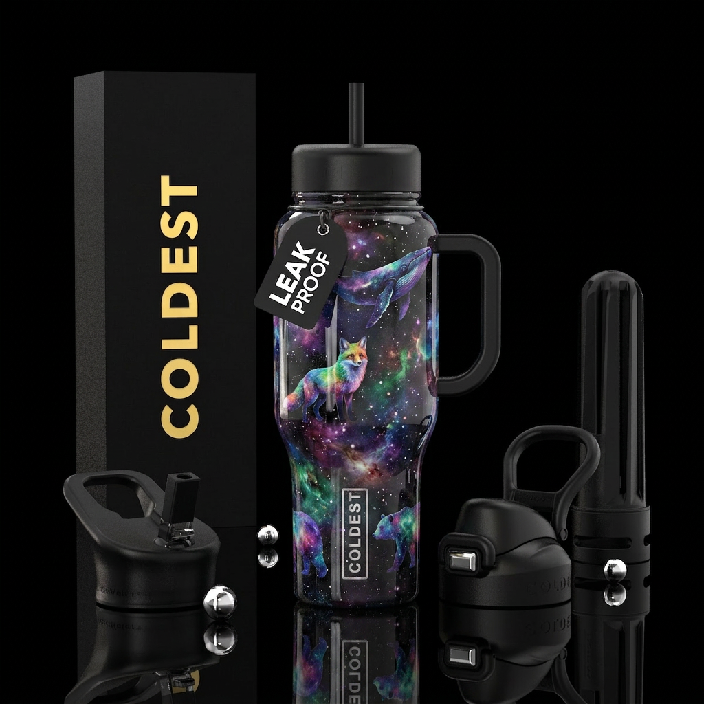 Space animals water bottle design