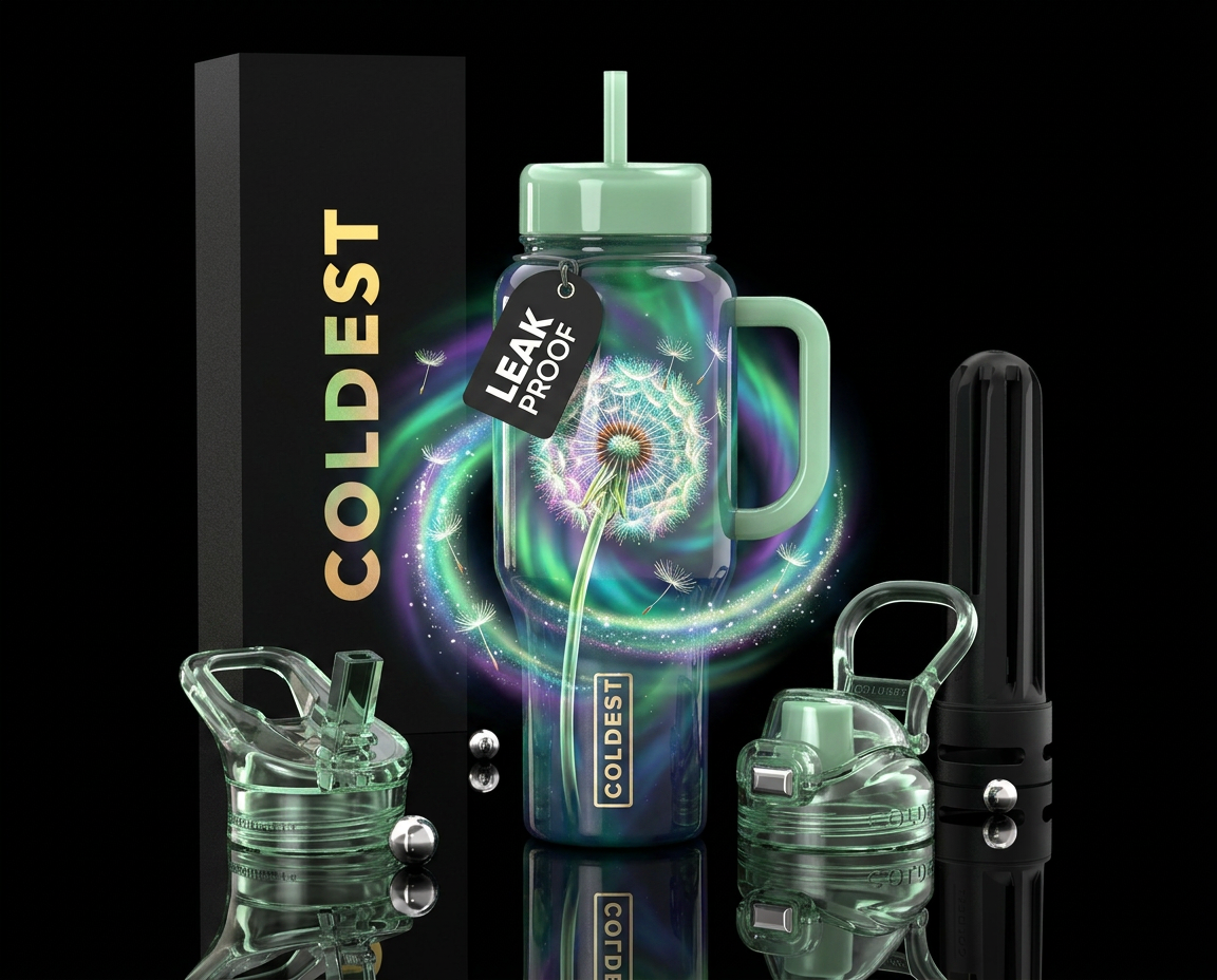 Dandelion and puffs water bottle design