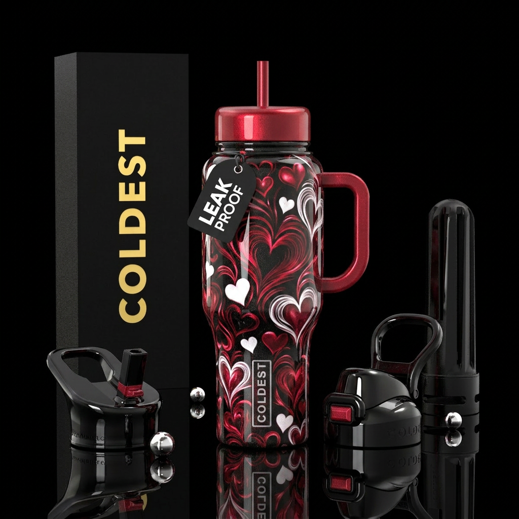 hearts water bottle design