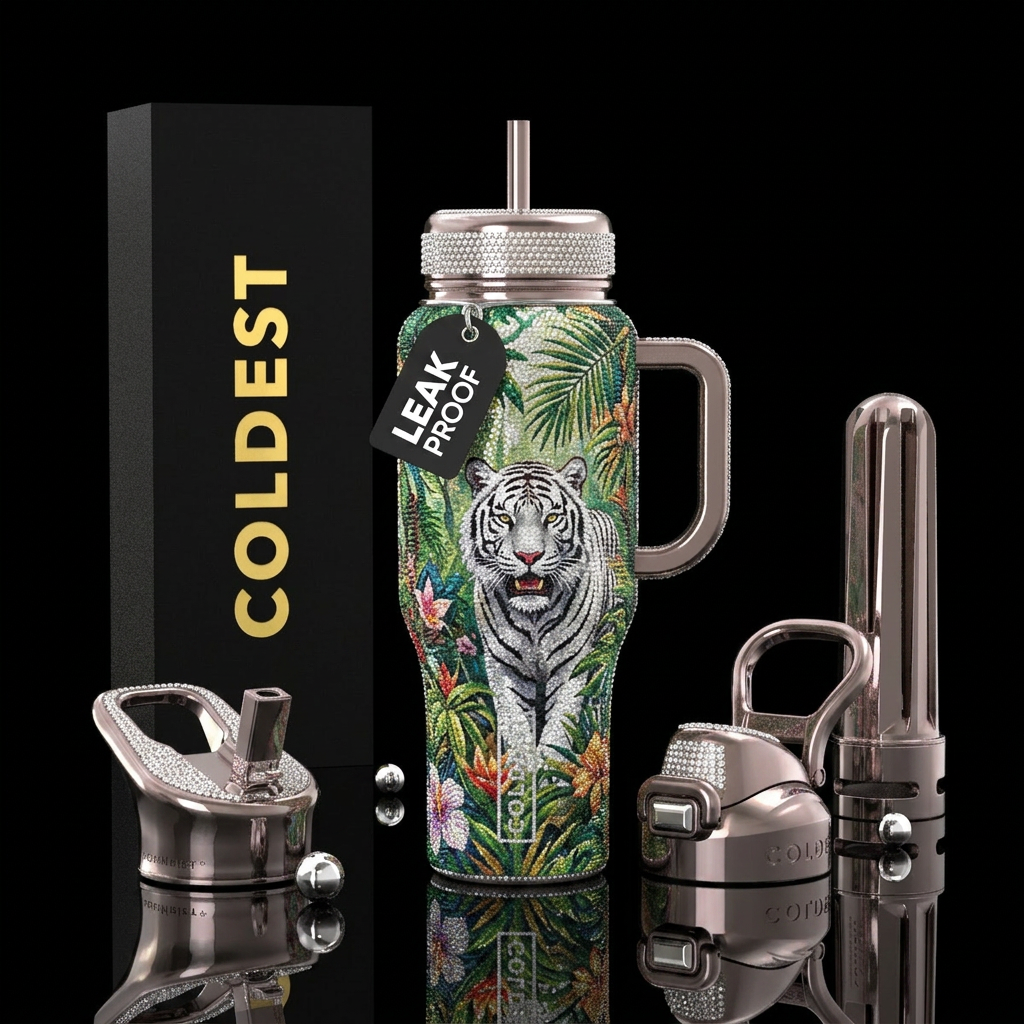 White Siberian tiger water bottle design
