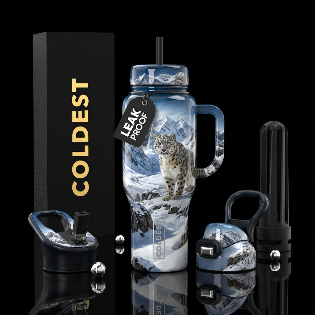 Snow Leopard water bottle design