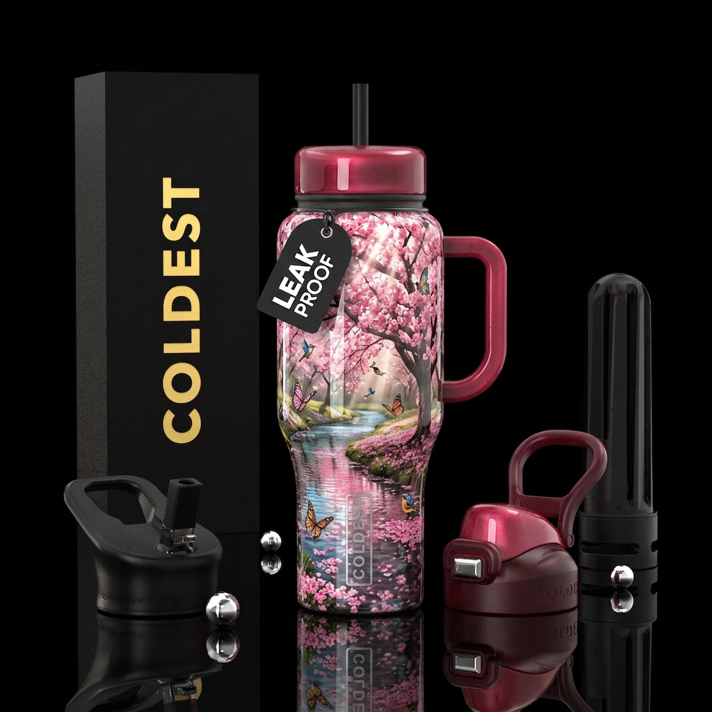 Cherry blossoms water bottle design