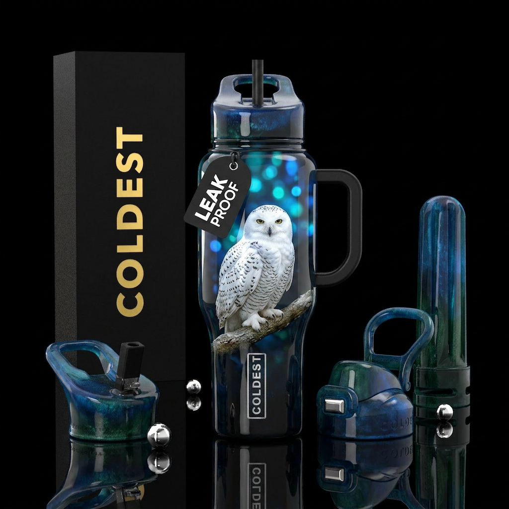 Snowy owl water bottle design