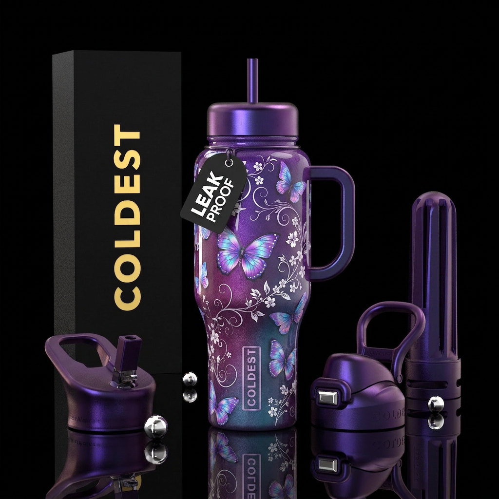 Flowers and butterflies water bottle design