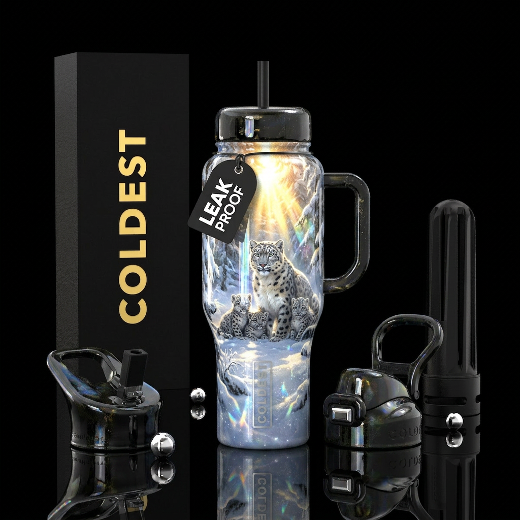 Beautiful snow leopards water bottle design