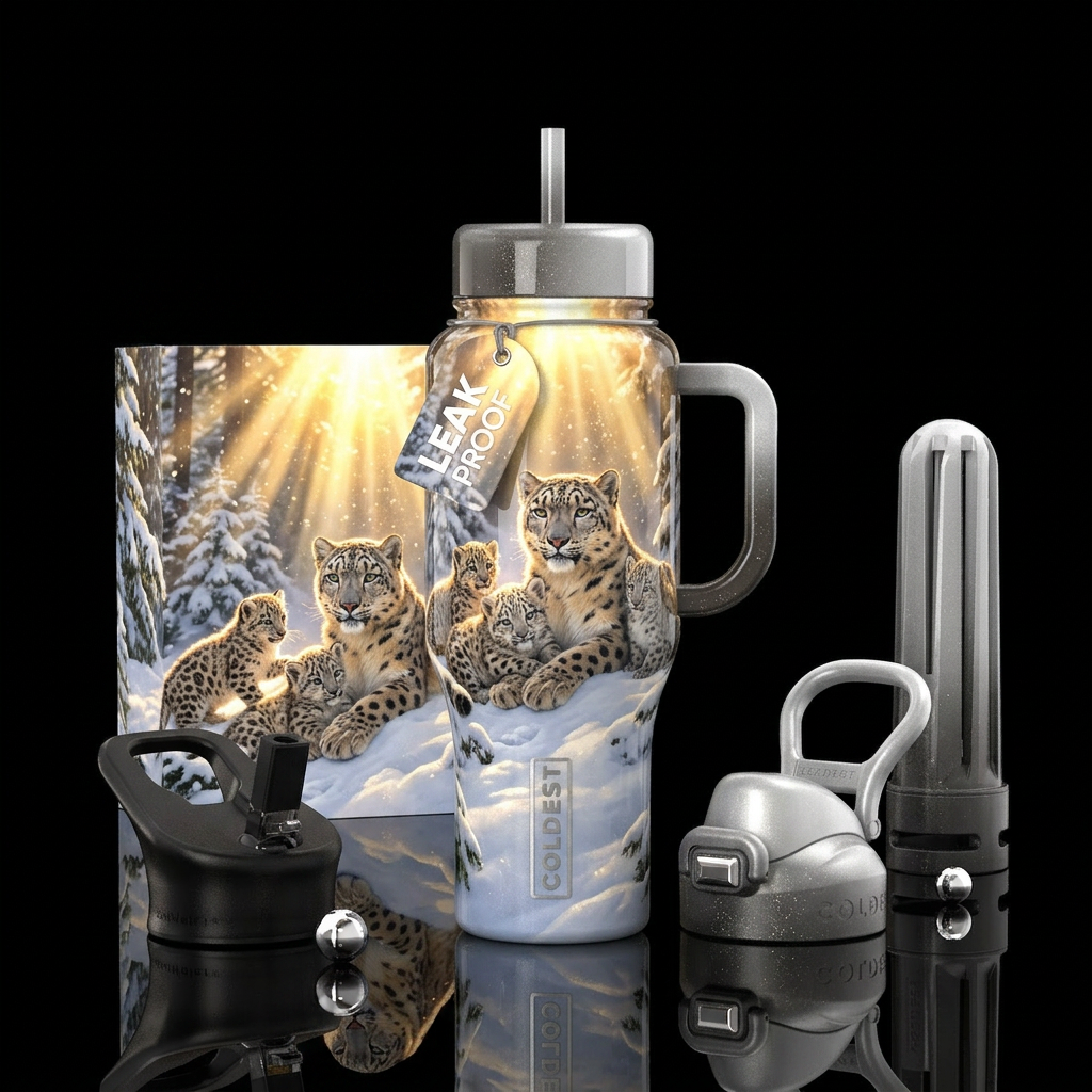 Snow Leopard water bottle design